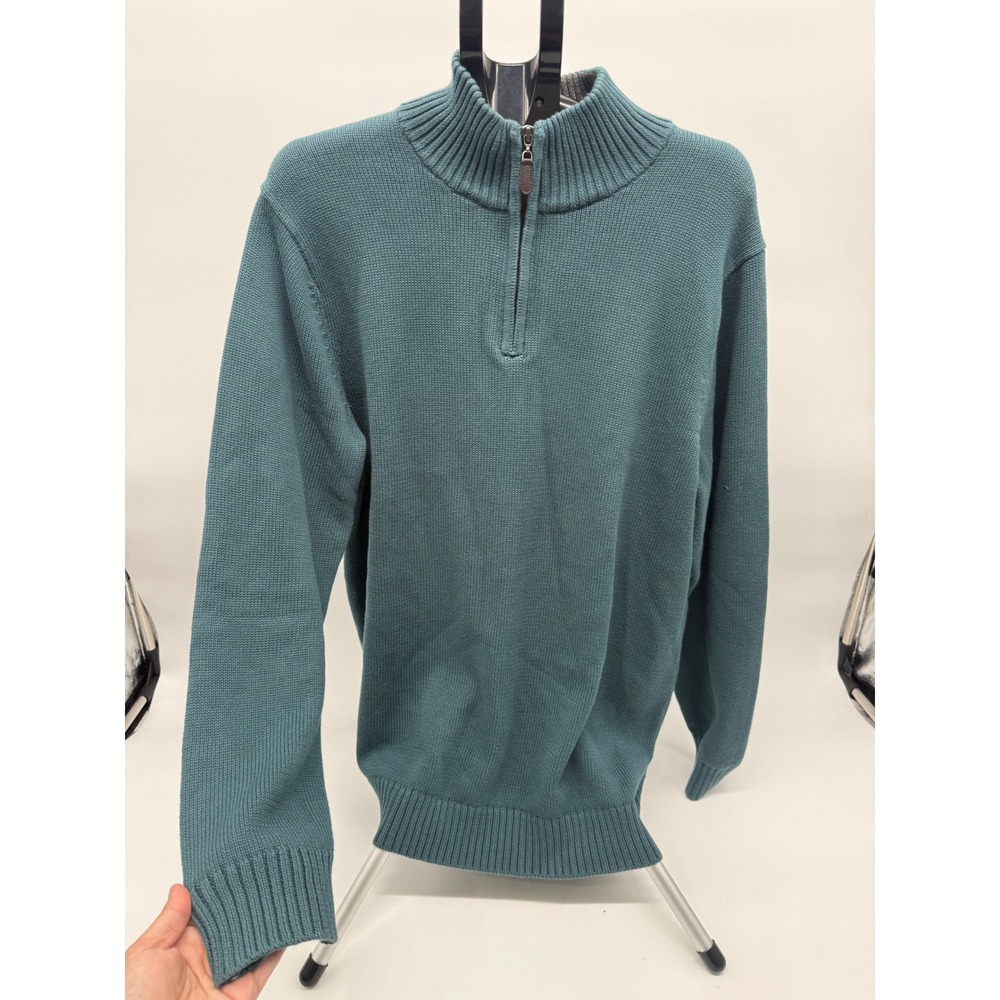 VTG L.L.Bean Men's XL Tall Teal 100% Cotton Quarter Zip Sweater Pullover Classic
